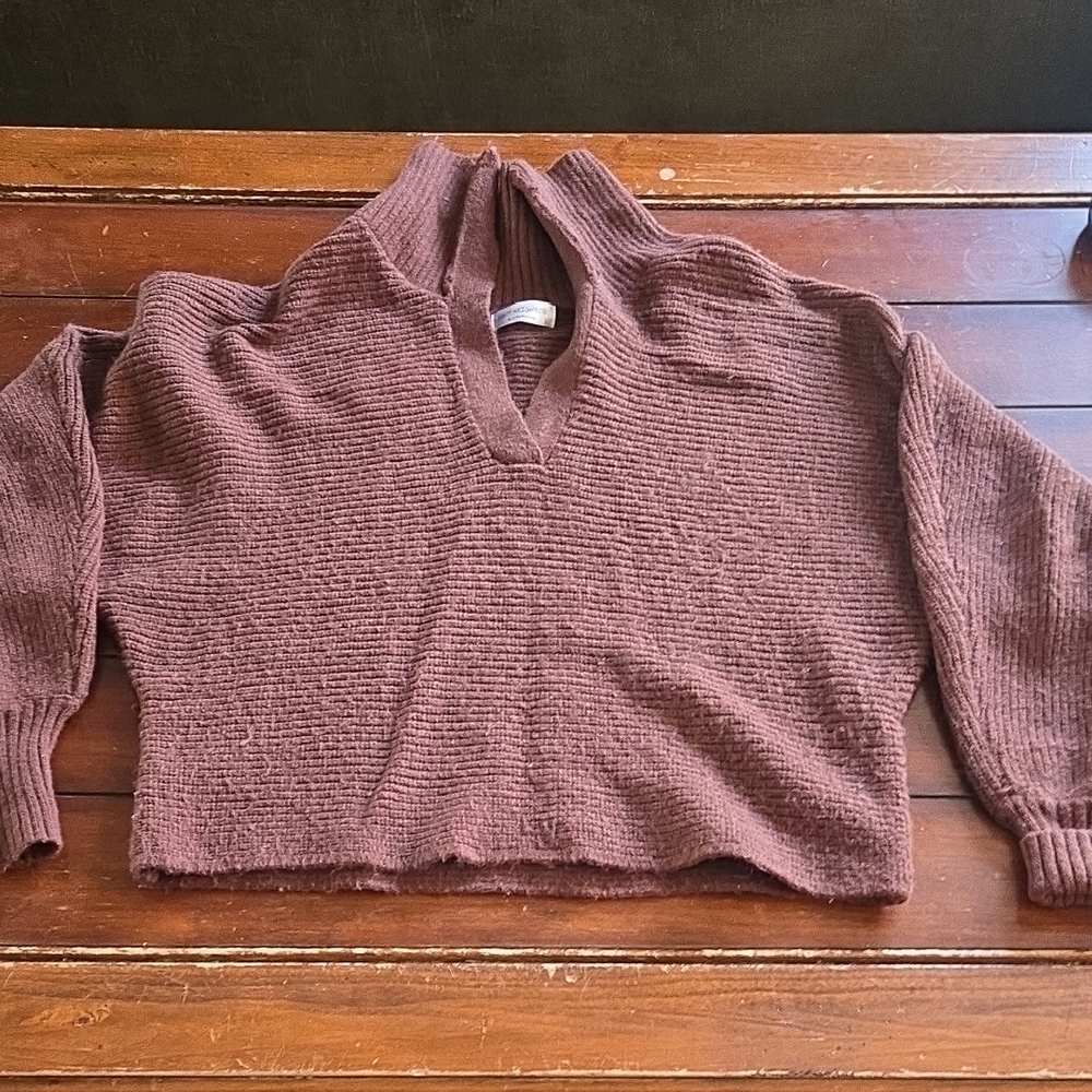 Cropped V-Neck Sweater in Brown